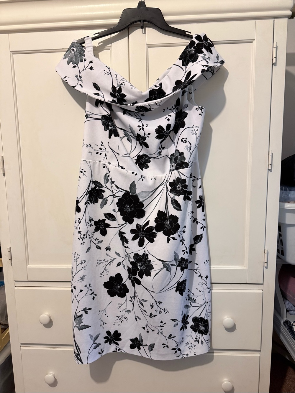 Calvin Klein Off-Shoulder Black & White Floral Dress